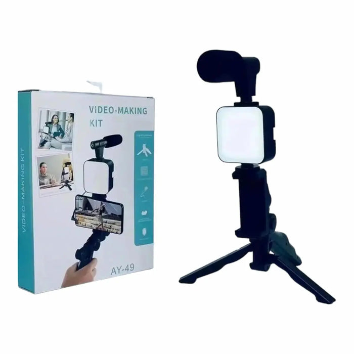 Vlogging Kit YouTube Camera for Vlogging Video Maker Kit Microphone for iPhone Video Recording with Light + Microphone + Tripod + Phone Holder